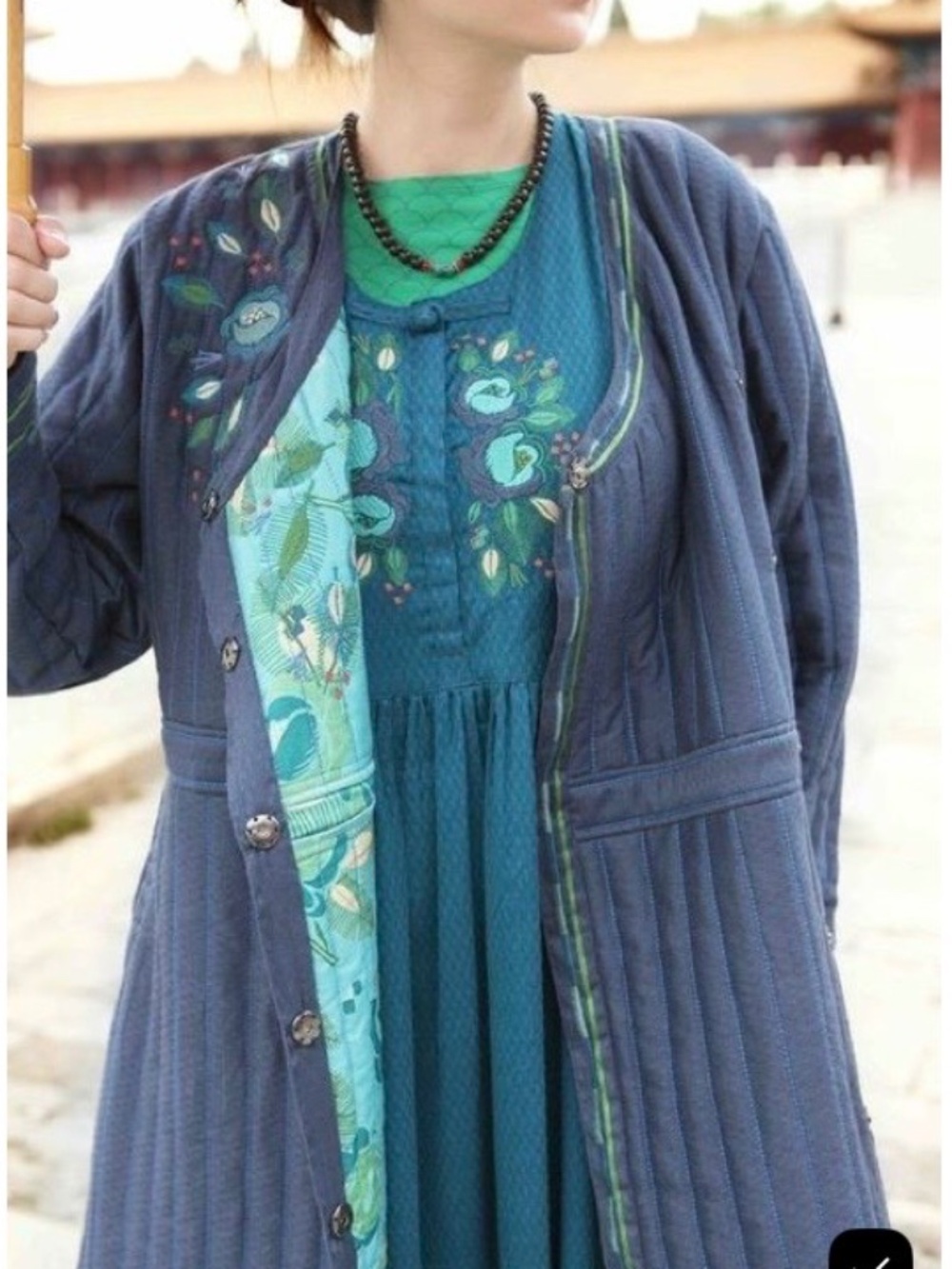 Gudrun Sjoden floral embroidered SS KL blue cotton/ viscose dress light stretch